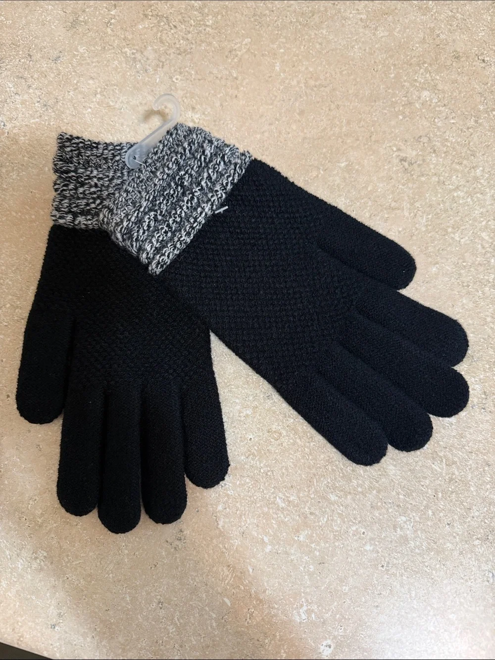 Britt's Knits Women's Black Knit Gloves with Gray Marled Cuff